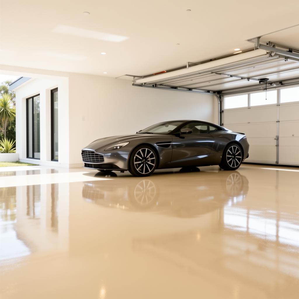 Piso epóxi aplicado em garagem premium